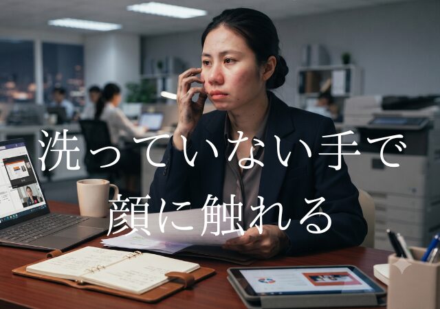 大人ニキビ、無意識に汚い手で肌を触る習慣